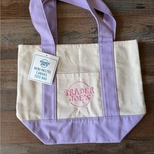 Trader Joe's Mini Canvas Tote in Cream and Lavender